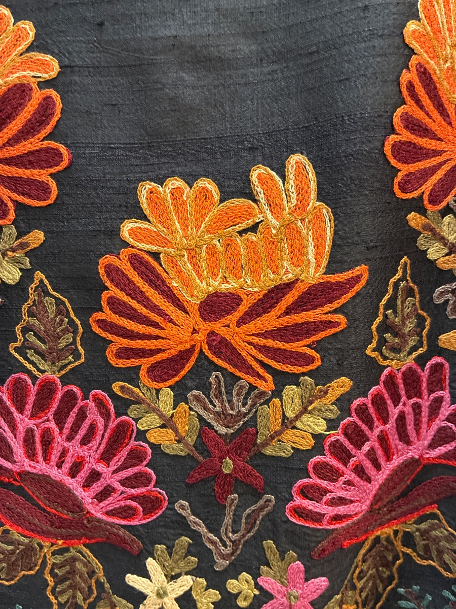 Anu · Embroidered Open Jacket · Large · BlackFloral