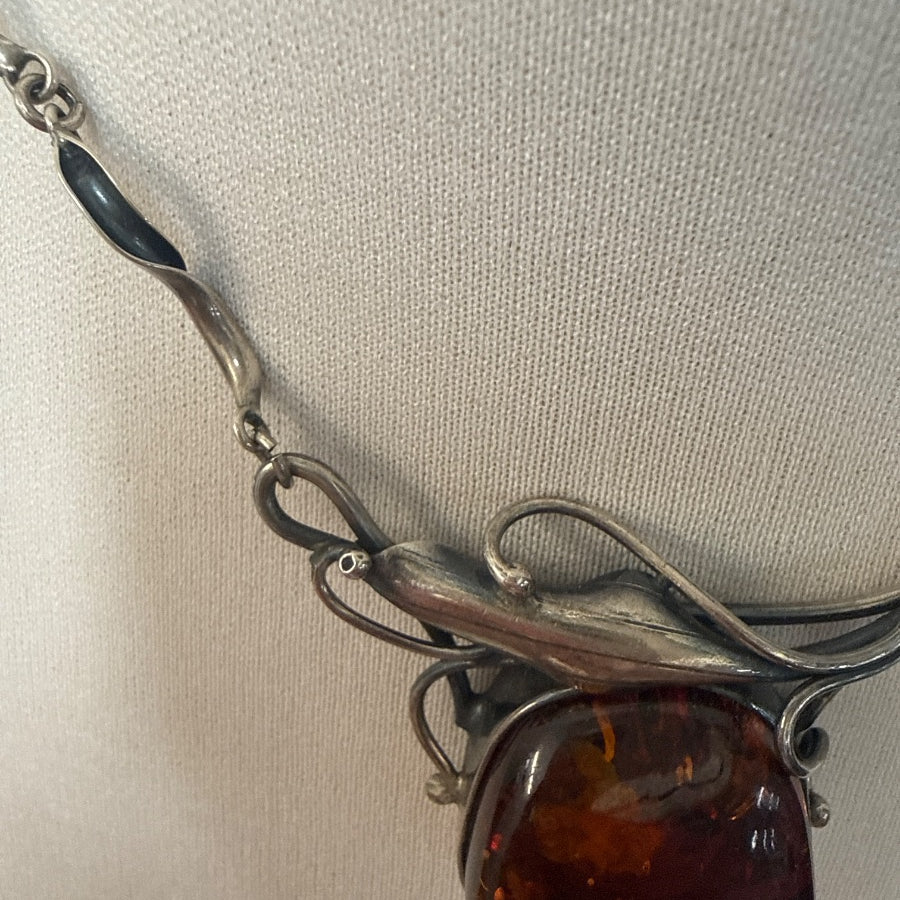 Vintage Sterling Amber Necklace · Jewelry · 16 1/2 inches · Amber, Silver