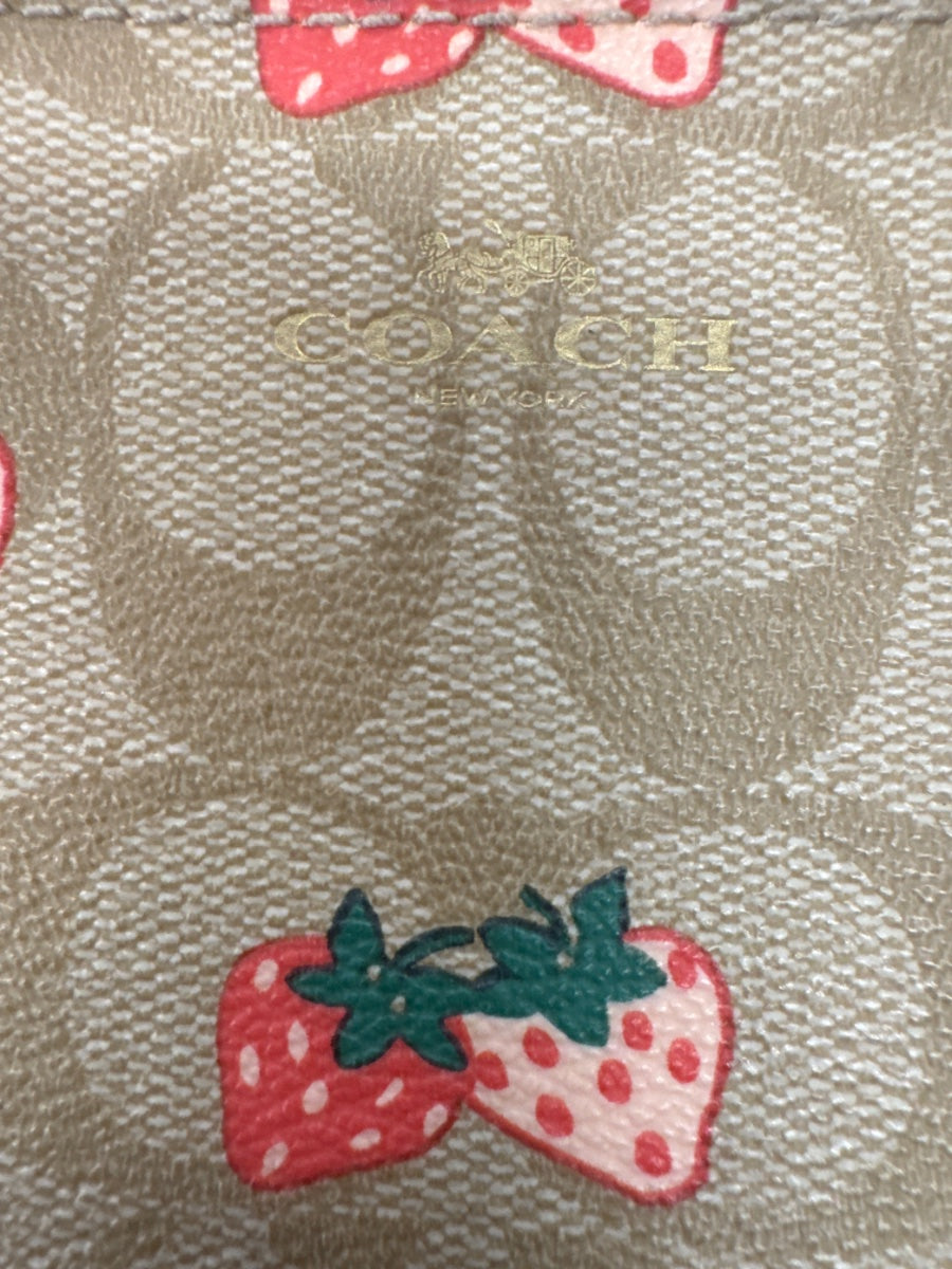 Coach · Zip Around Wristlet Strawberry Design · Wristlet · Tan with Red Strawberry Design