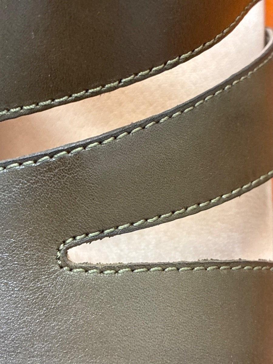 Dansko · Ashlee Burnished Calf Chunky Heel Sandal · 9.5 · Olive