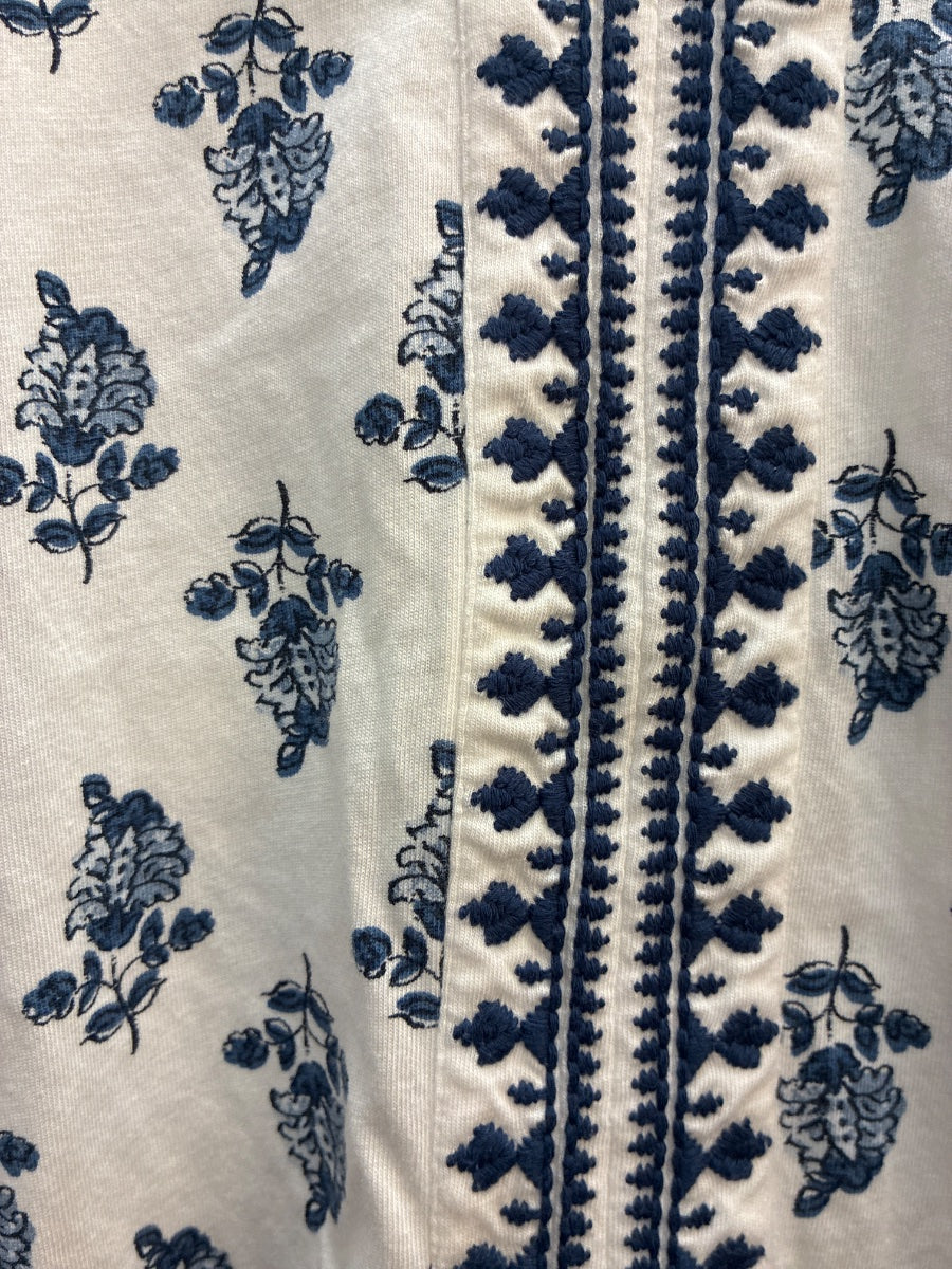 PureJill · Short Sleeve Top Floral Print · Small · WhiteNavy