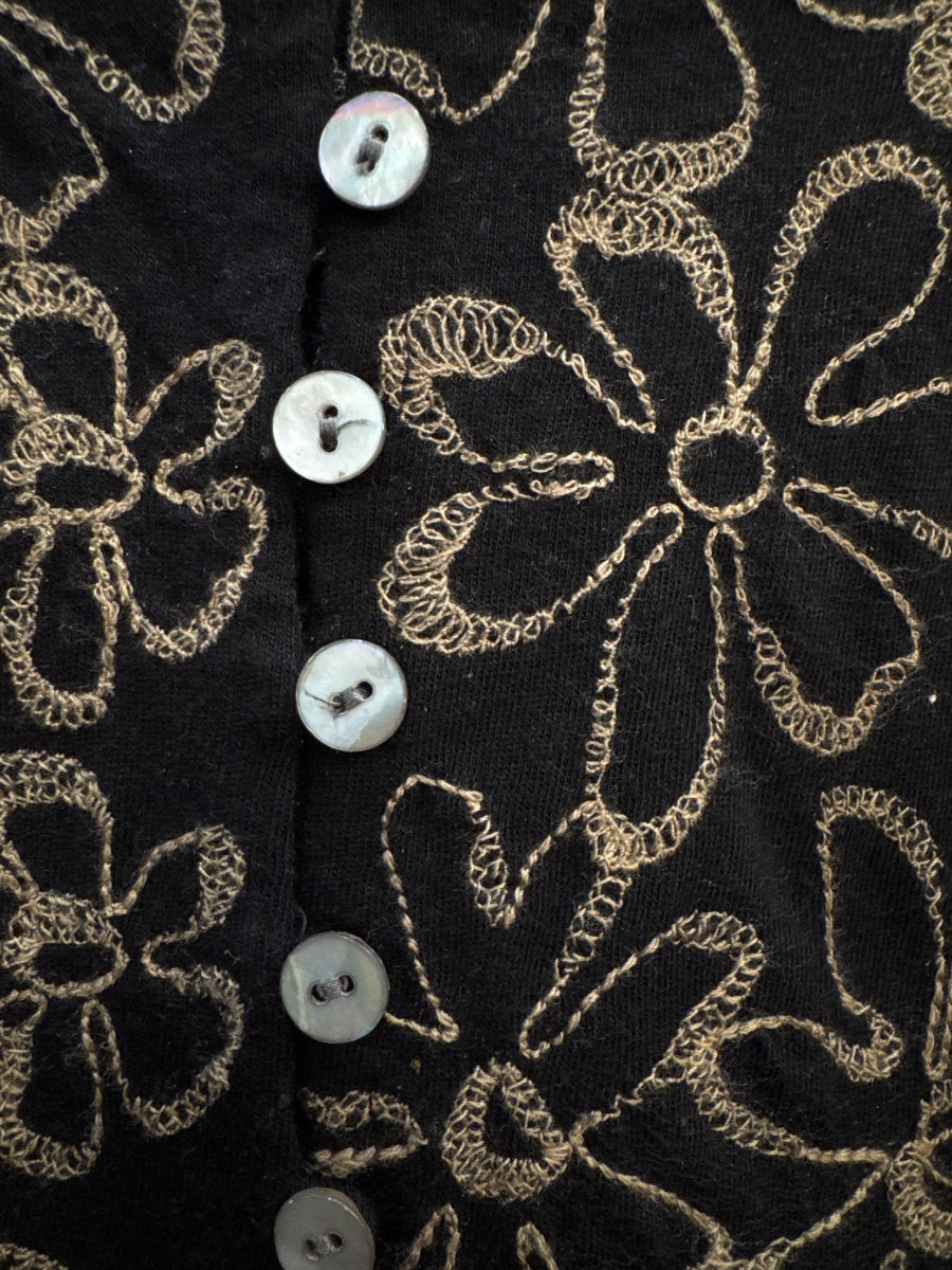 J. Jill · BlackTan Embroidered Floral Print Top · Small · Black