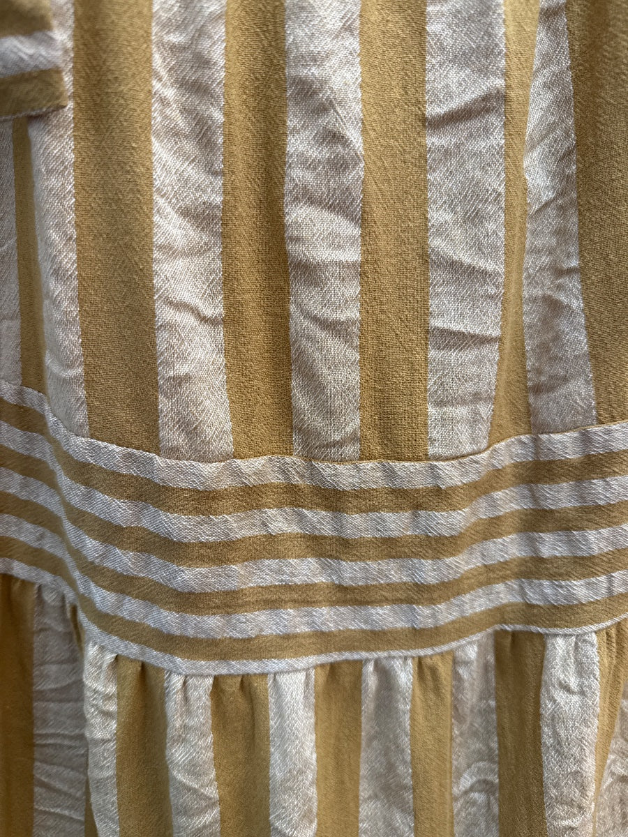 Anthropologie · Striped shoulder tie dress · 2X · DijonCream