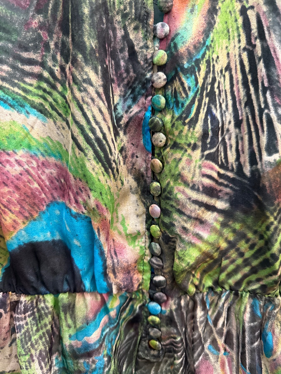 Anthropologie · Blue Tassel Peacock print top · Large · BlueGreen