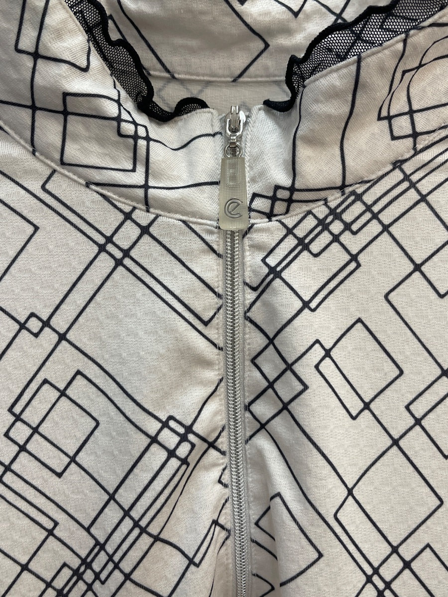 Bette&Court · Quarter Zip sleeveless golf top WhiteBlk Geo Print · 1X · White/Black Geometric Print
