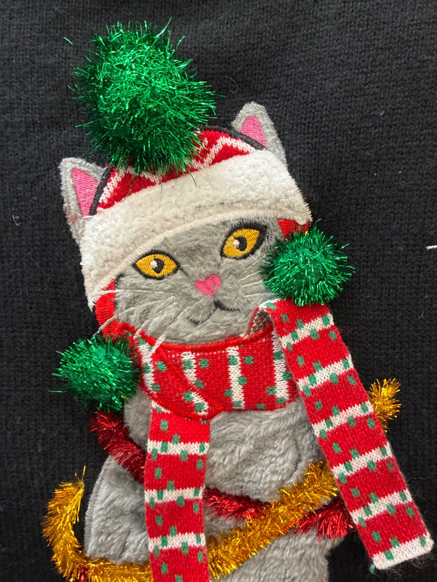33 Degrees · Cat Christmas Sweater · XLarge · Black Multi