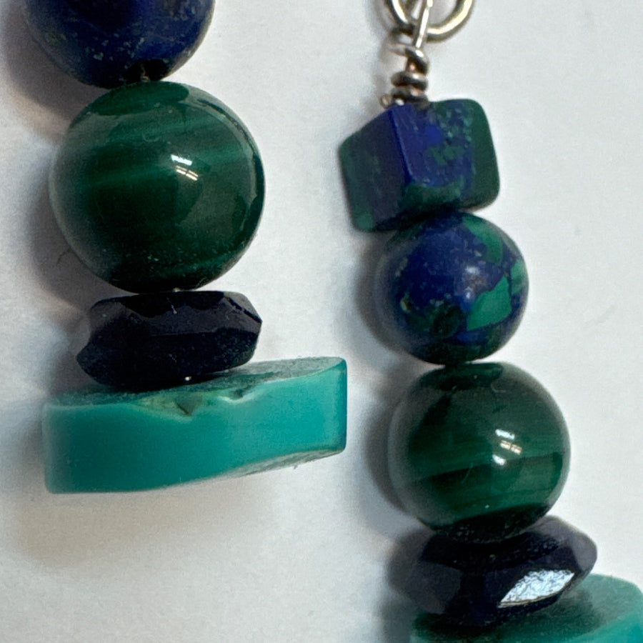 .925 Lapis, Malachite, and Turquoise Earrings · Jewelry · wire · Blue, Green, Teal