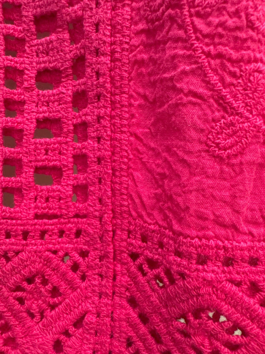 Anthropologie · Blue Tassel Hot Pink Embroidered Lace Top · Small · Hot Pink