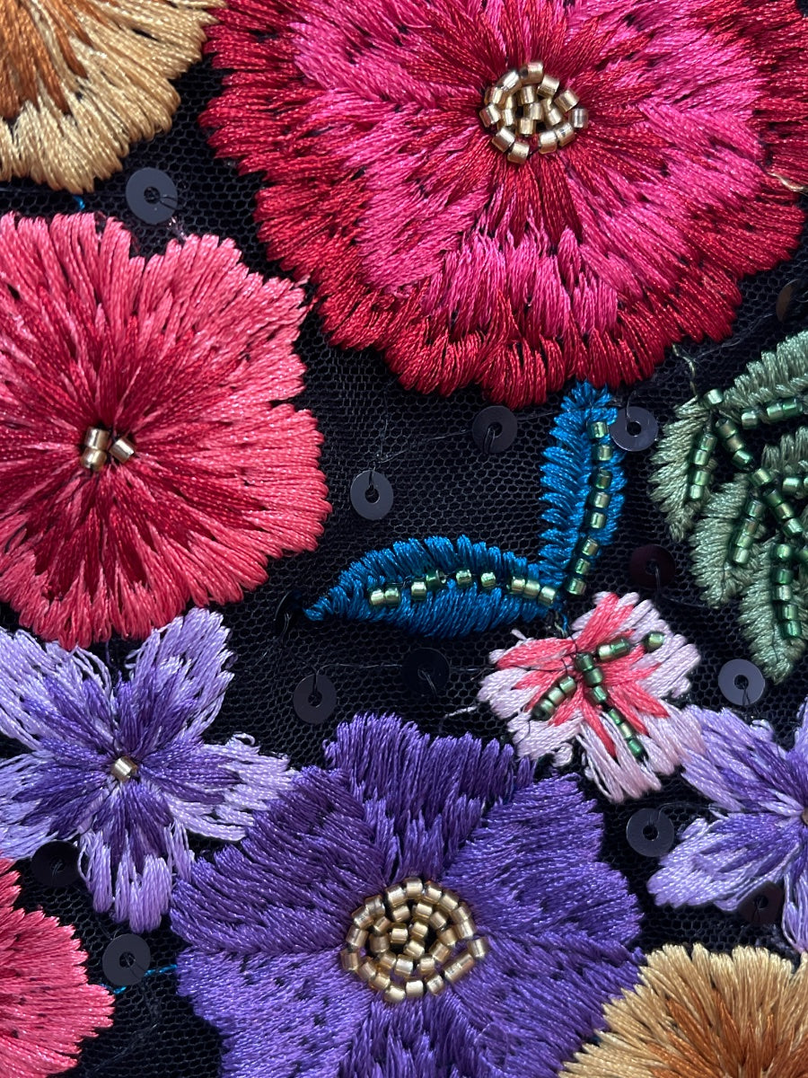 Boston Proper · Black Floral Embroidered Formal Dress · 10 · Black Floral