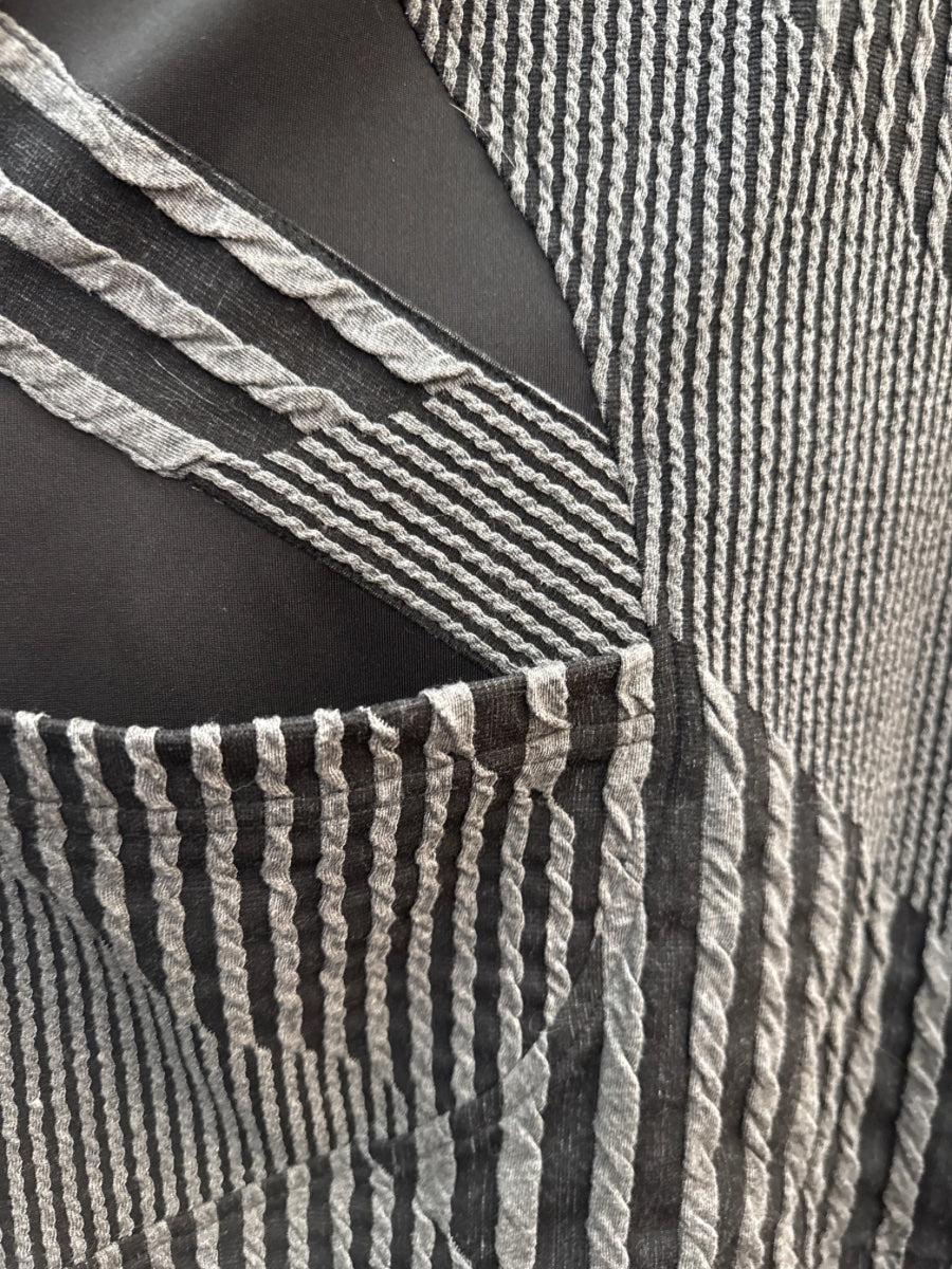 Moonlight · Textured Cowl Neck Dress · S/L · GrayBlk
