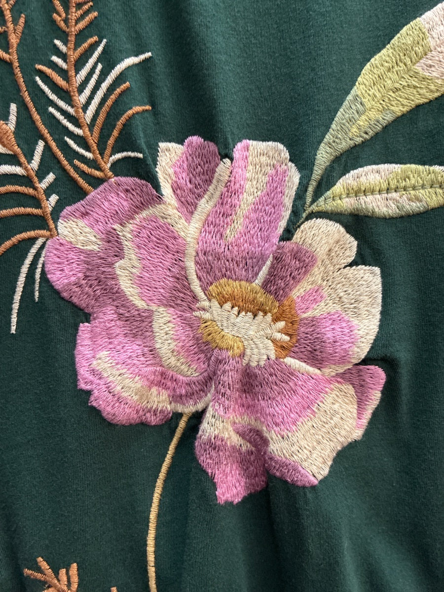 Johnny Was · Ivy Floral Embroidered Longsleeve · Large · Dark Green