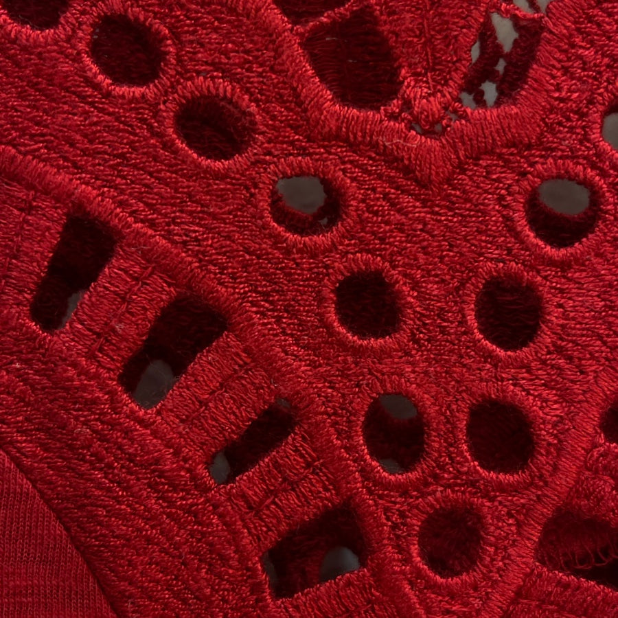 Sundance · Embroidered eyelet lace sleeve and neck top · Medium · Crimson