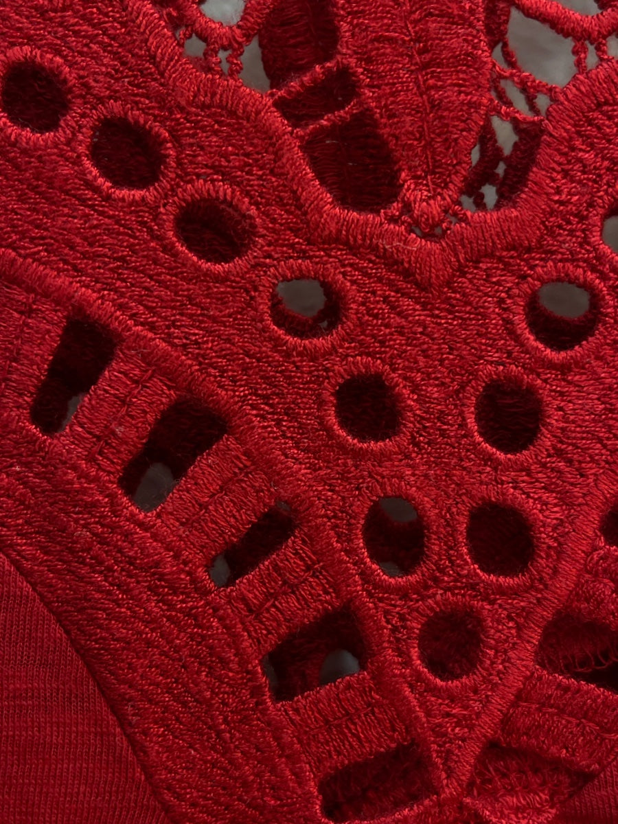 Sundance · Embroidered eyelet lace sleeve and neck top · Medium · Crimson