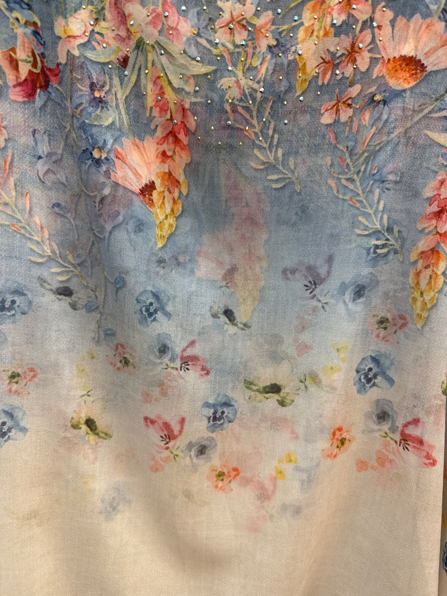 TCR · Charming Art Sleeveless Top with Sheer Topper · Large · Blue Floral