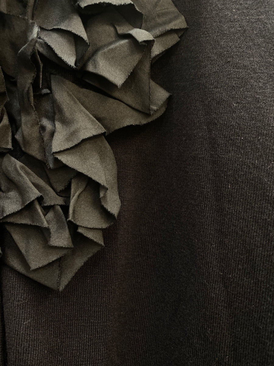 Alfani · 100% Silk Woven Trim Collar Detail · Large Petite · Black