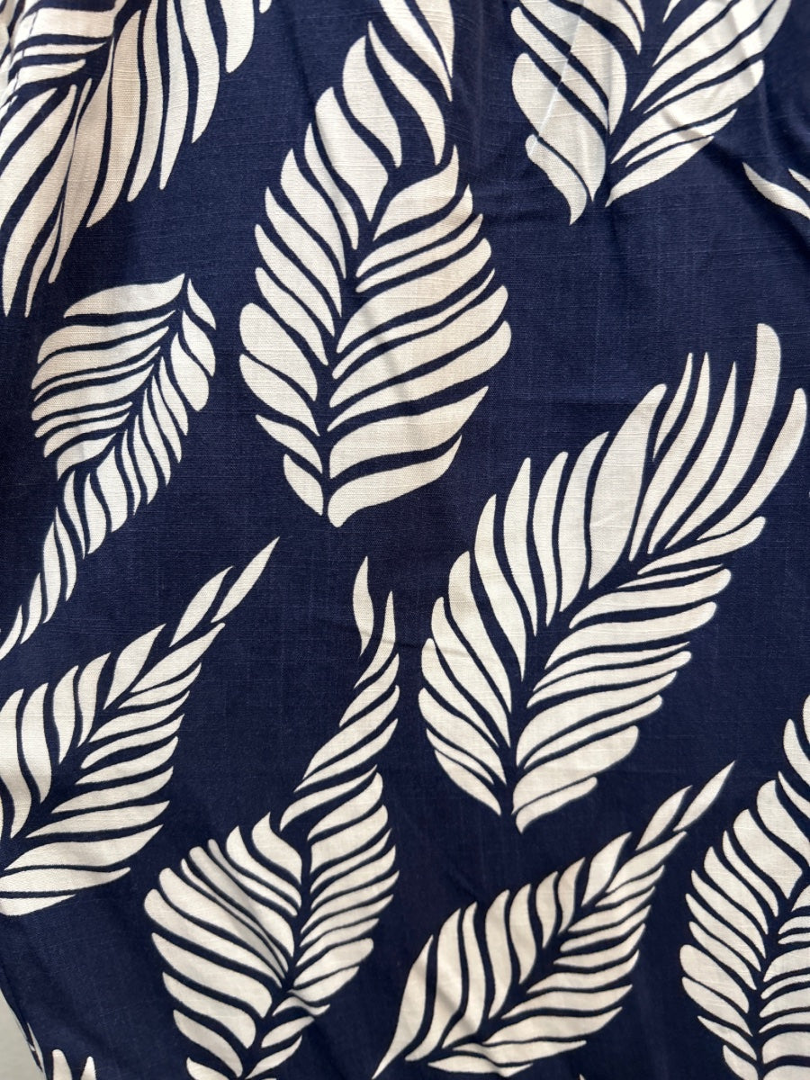 Tribal · Comfort Waist Tropical Leaf Print Pants with Ankle Button Detail · Large · Navy White