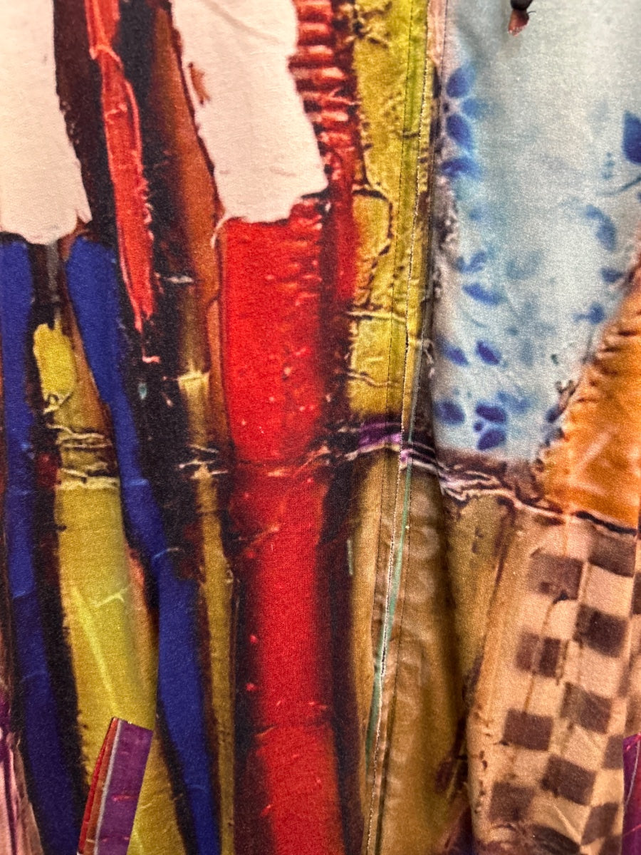 UBU · Hooded Zip Tunic Hoodie Abstract Art Print · XLarge · Lime Multi