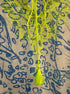 Sundance · Bell Sleeve Top · S/M · White with Blue Print and Neon Yellow Embroidery