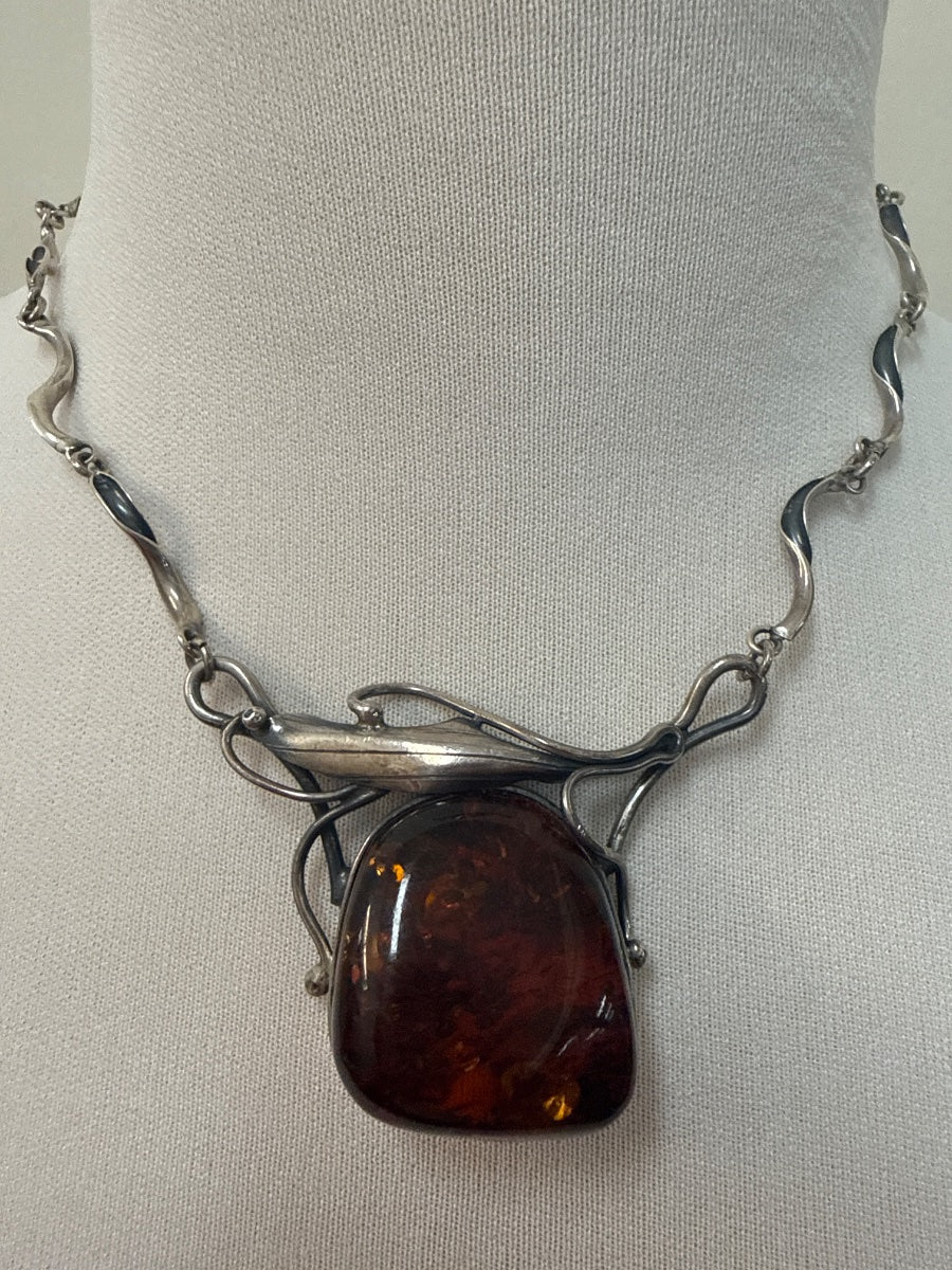 Vintage Sterling Amber Necklace · Jewelry · 16 1/2 inches · Amber, Silver