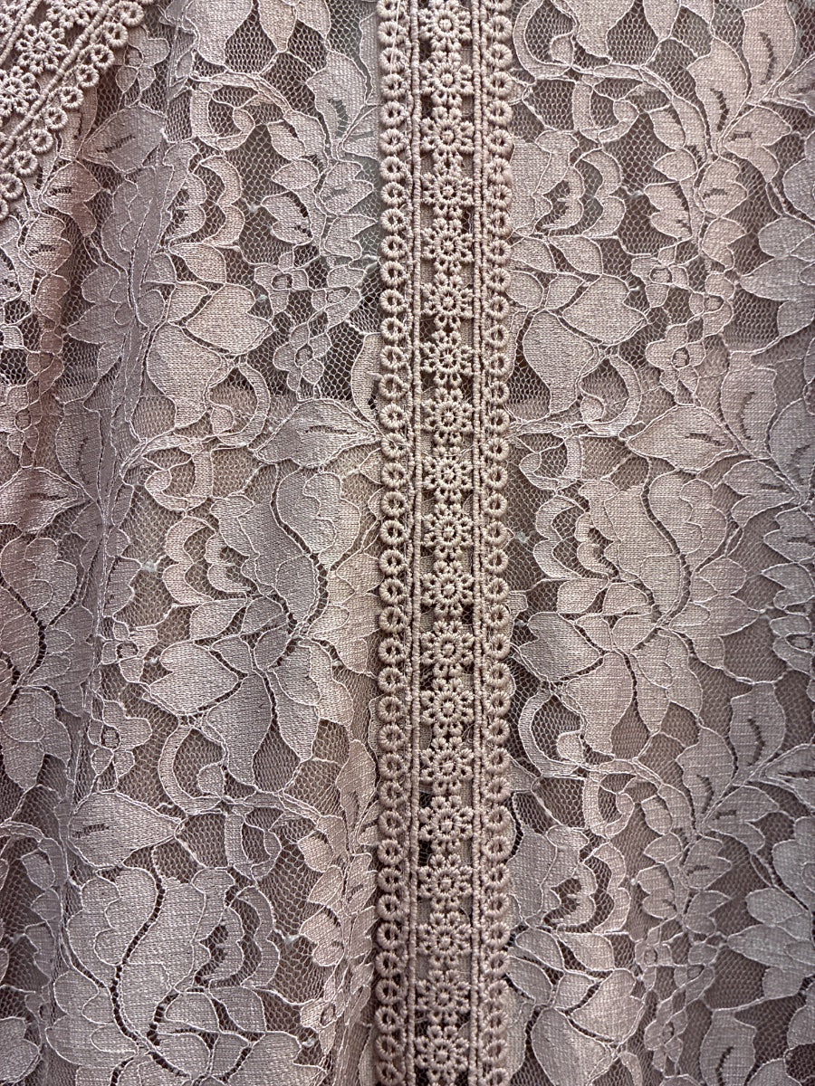 Cable&Gauge · LongSleeve Top with Lace Trim · Large · Blush