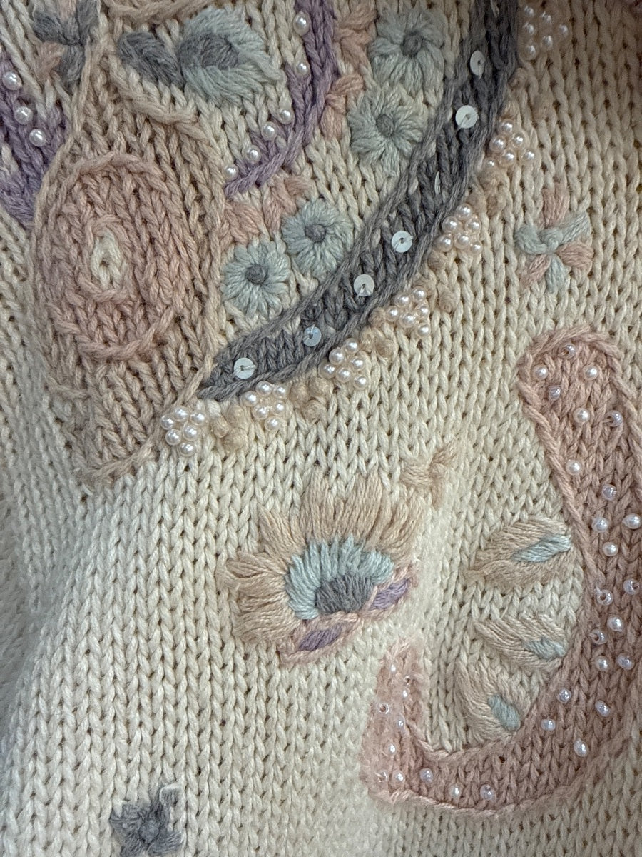PetitelIllust · Open Drape Cardigan · Medium · CreamMulti