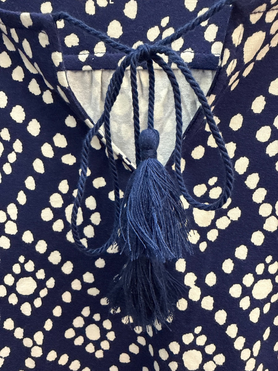 ColdwaterCreek · 3/4 Sleeve Dress Tassel Detail · Large · NavyWhite