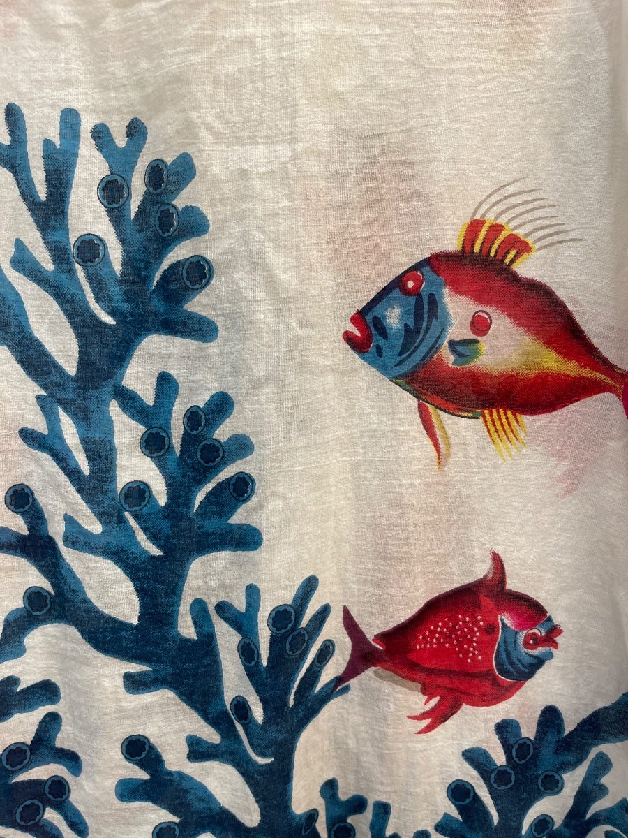 SoftSurroundings · Fish Scape with Coral Beading · Medium · White Teal