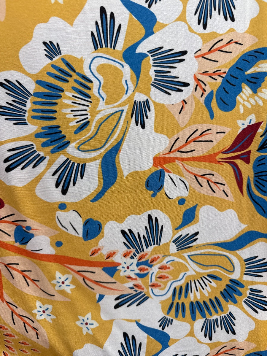 Dantella · Balloon Sleeve Side Tie Top · Large · Yellow Floral