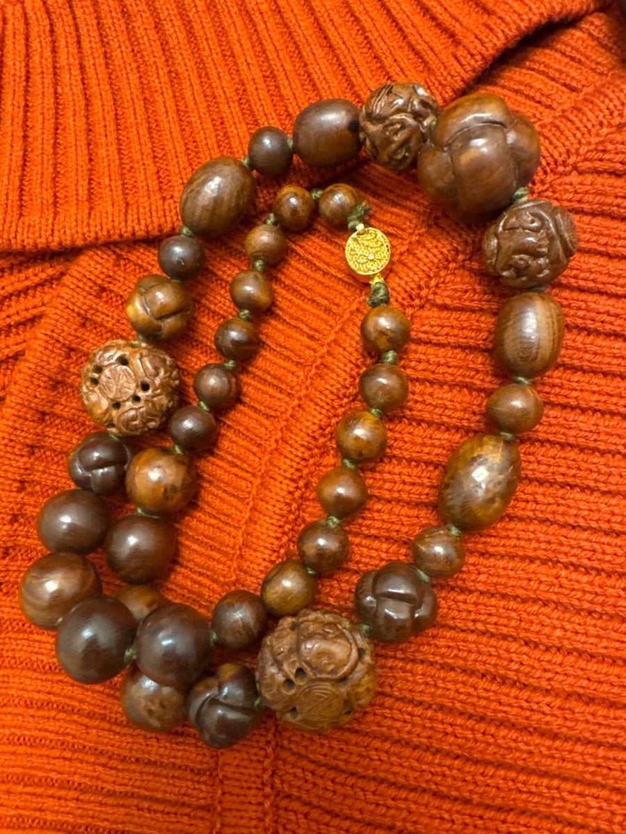 Vintage 1930's Wood Bead Necklace · Jewelry · 22" · Brown