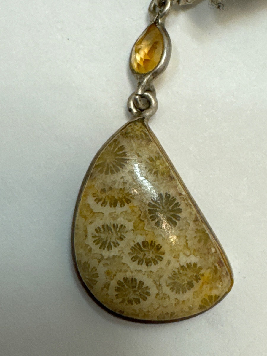 .925 Fossilized Coral Earrings · Jewelry · leaver back · Yellow, Beige