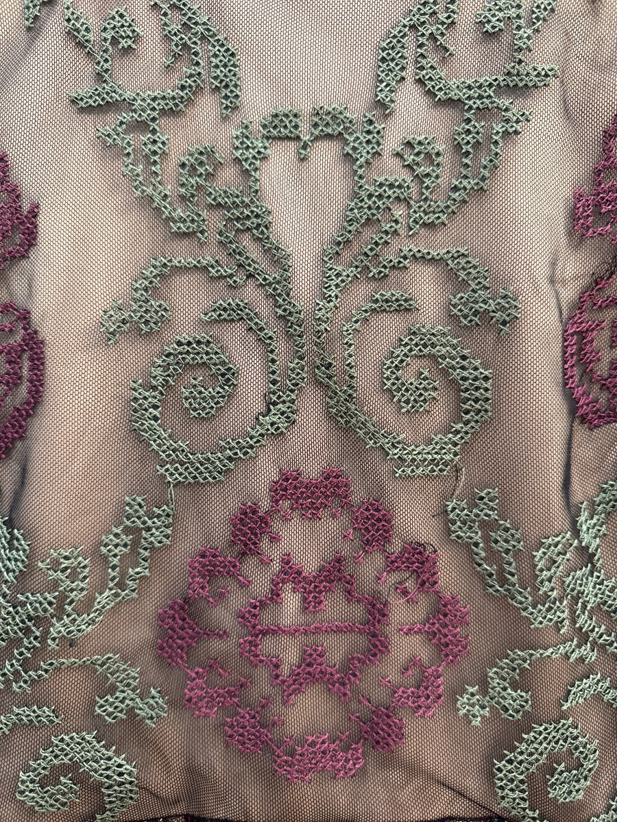 Sundance · Lace Overlay Dress Rose Cross Stitch · 4 · Burgundy, Black