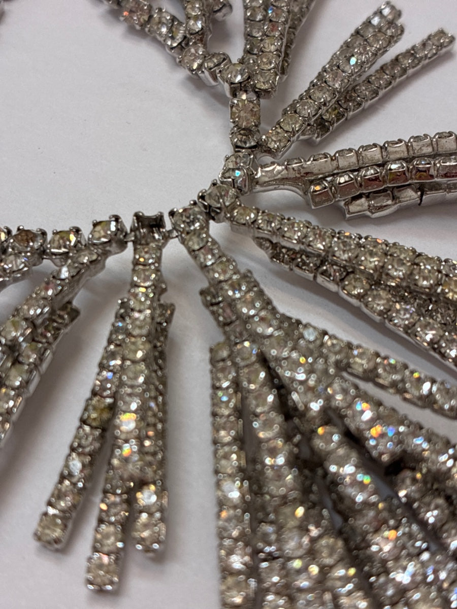 Vintage Rhinestone Necklace · Cascading Rhinestone Necklace · 16 · Silvertone