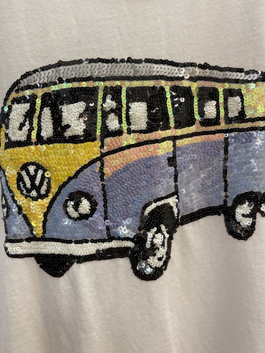 Anthropologie · Peony Sequin VW Van T-Shirt · Large · WhitePnk