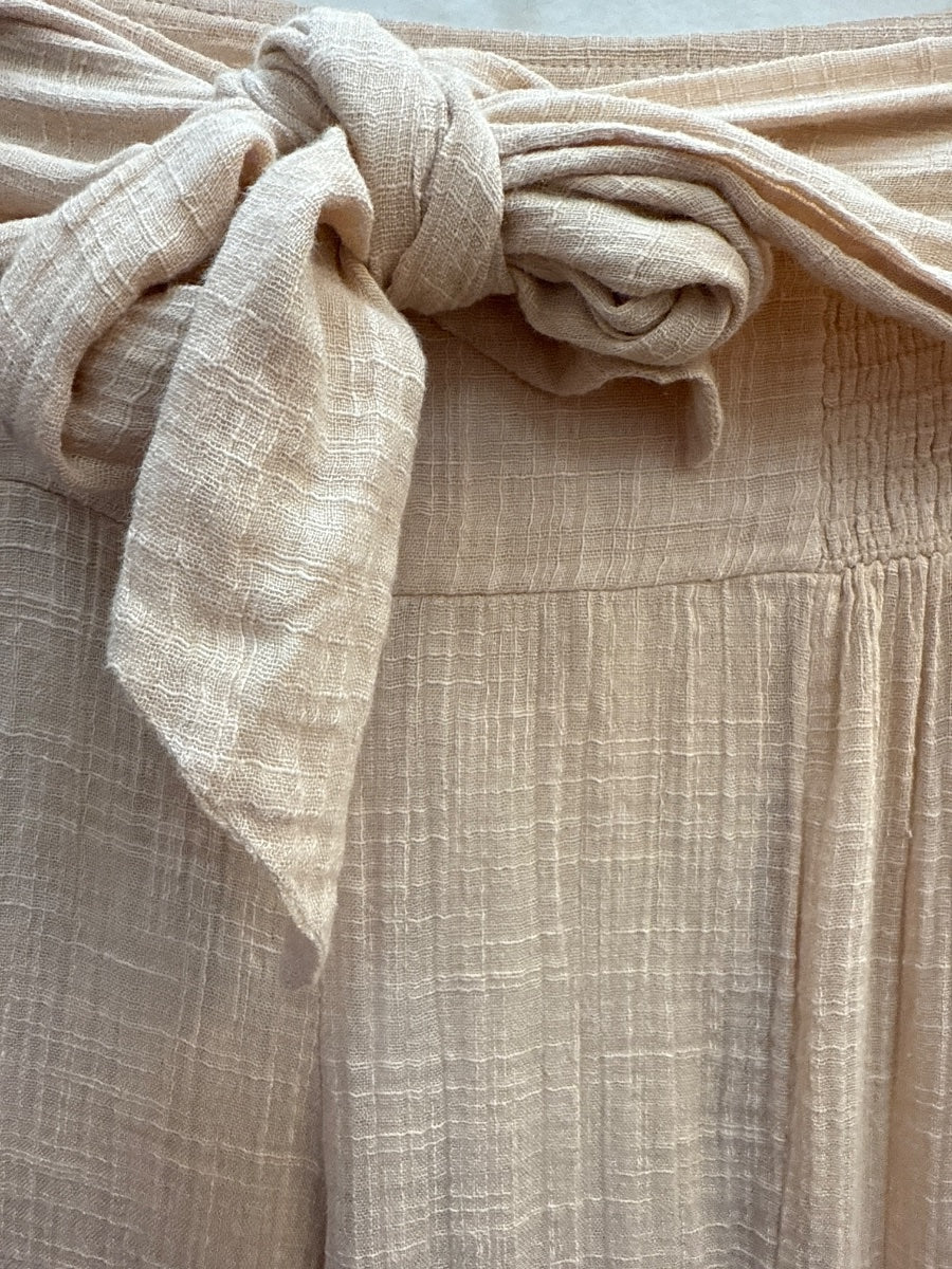 FreePeople · Cotton Blend Good Day Tie Waist Wide Leg Pants · Medium · Blush