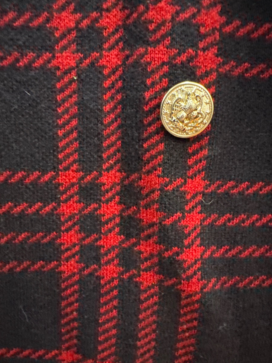 Anne Klein · Blazer style knit cardigan · Medium · RedBlack Plaid