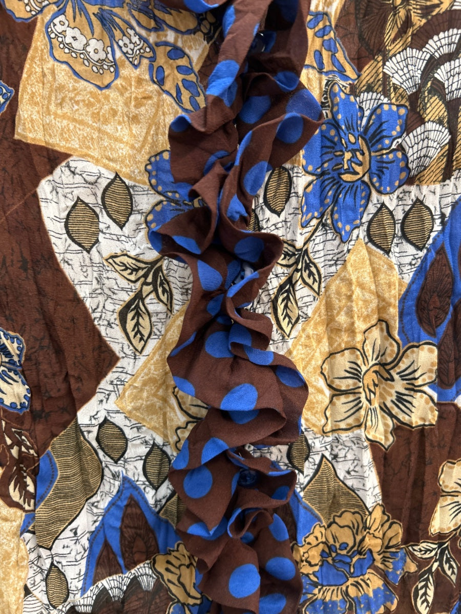 Jaipur · Crinkle Texture Floral Polka-Dot Blouse · Small · BrownBlue