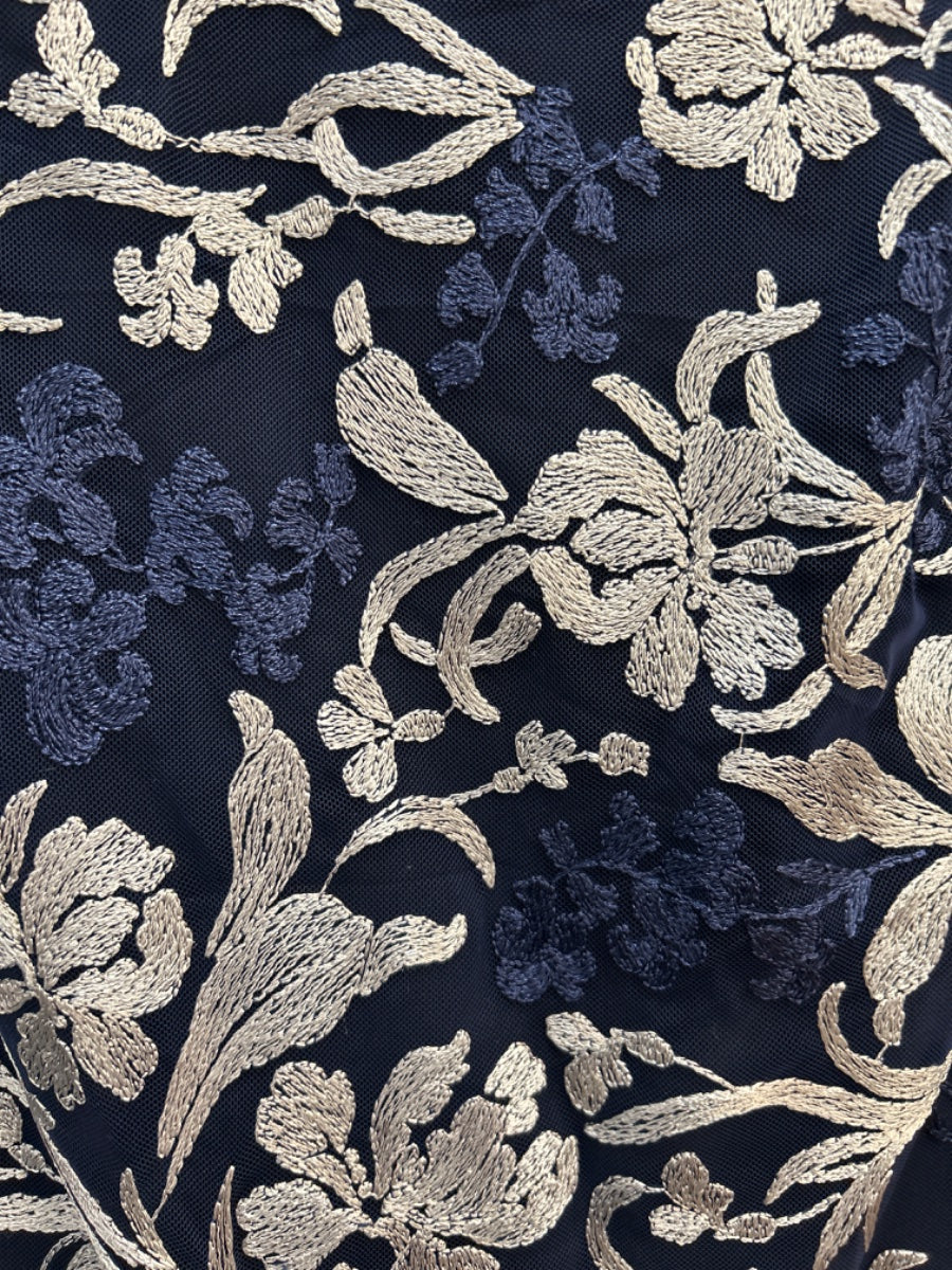 Ralph Lauren · Cap Sleeve Dress · 16 · Navy with Floral Embroidery