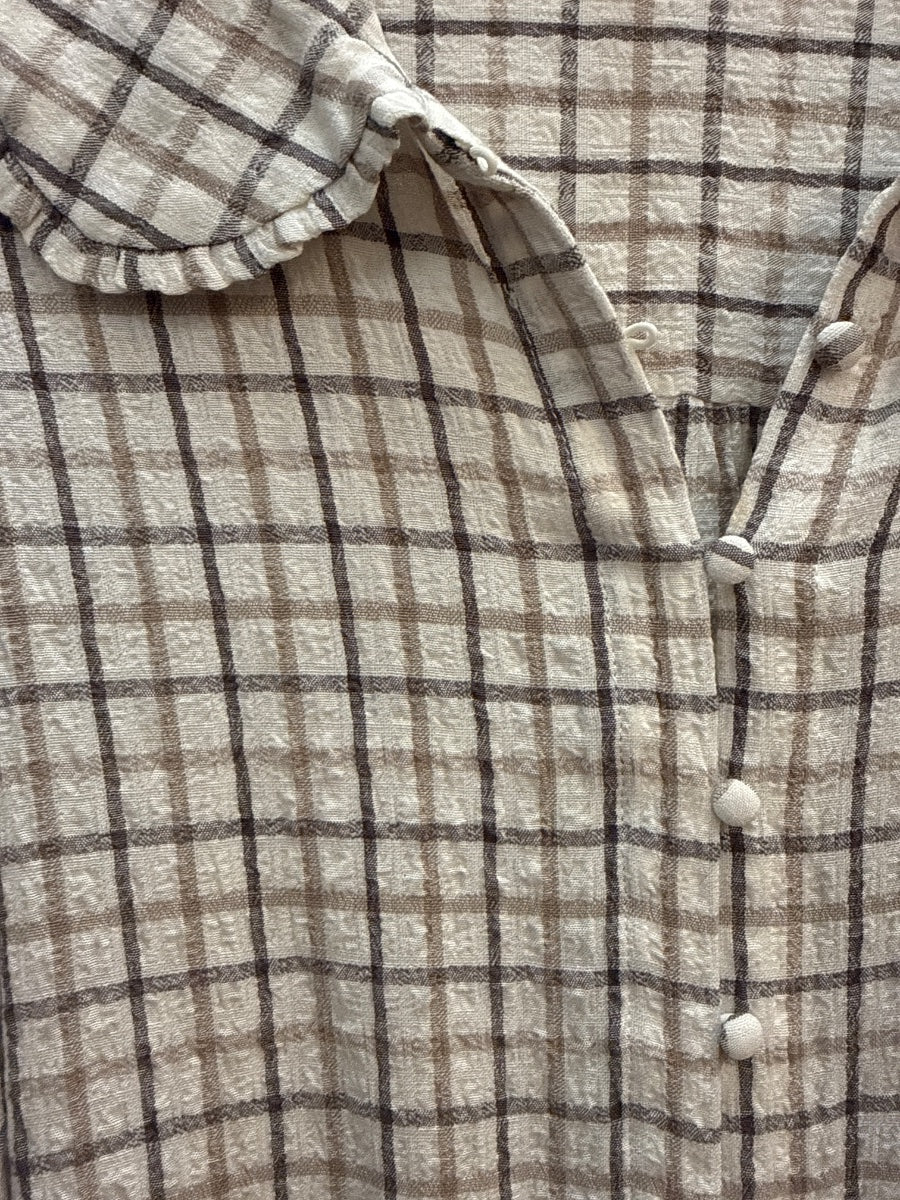 Jane&Delancey · Peter pan collar LongSleeve Shirt · Medium · Beige Brown Plaid