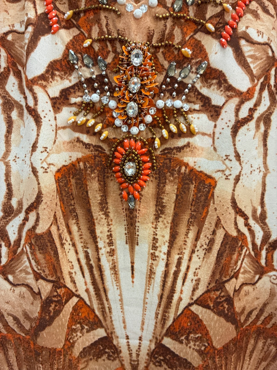Chico's · Poncho Style, Beaded w/ seashell print · Large · OrangeBrown