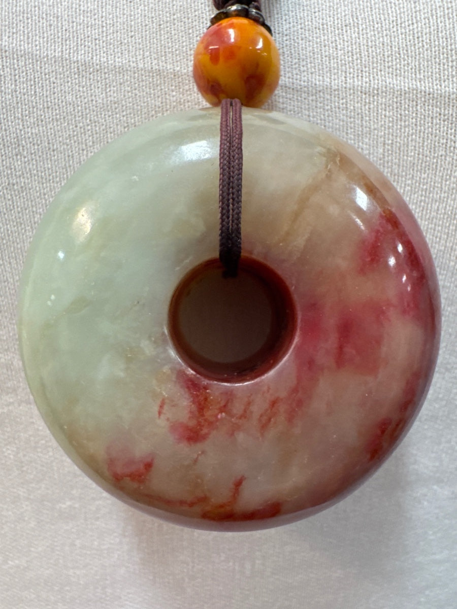 Artisan Made · Blood Jade Donut Pendant Necklace · Ajustable · Blood Jade, Orange, Blue