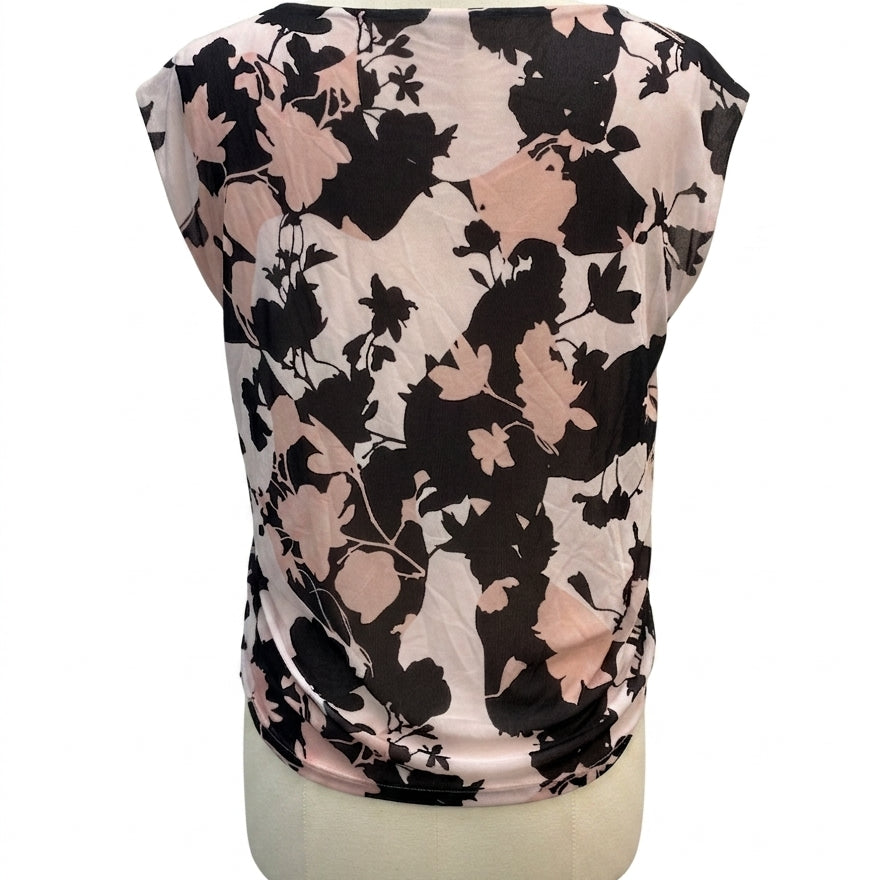INC · BlushBlk Mesh Ruched Cap Sleeve Top · Large · Blush Black