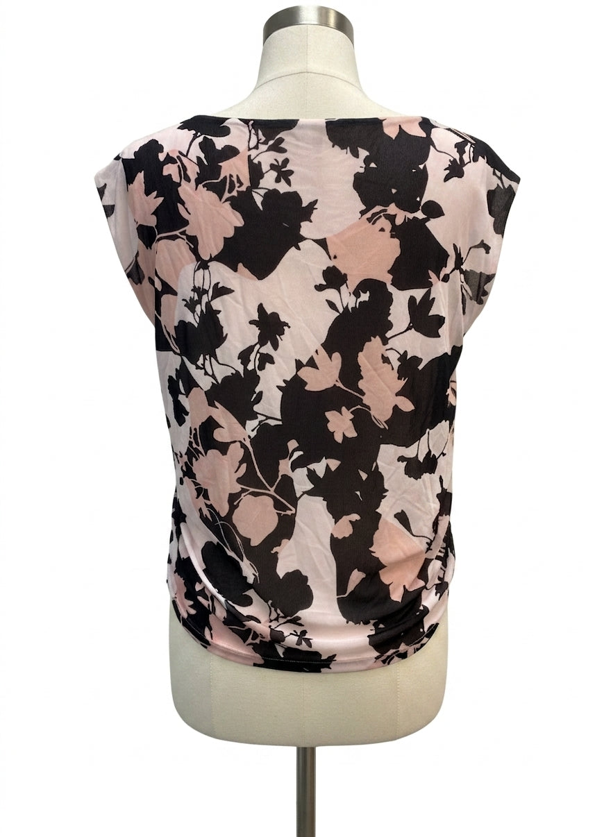 INC · BlushBlk Mesh Ruched Cap Sleeve Top · Large · Blush Black