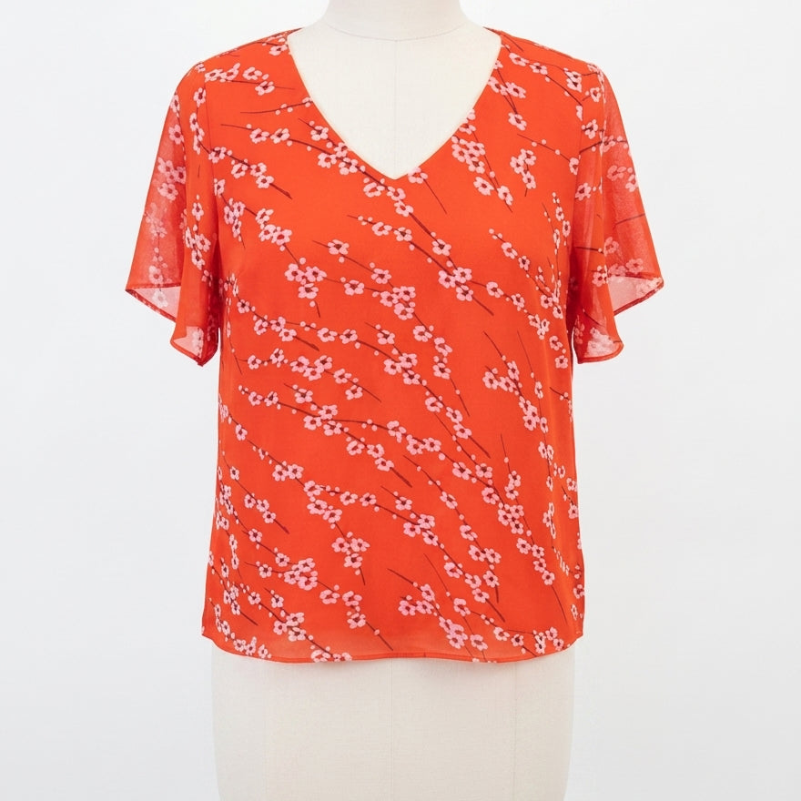 CABI · Cherry Blossom Chiffon Blouse · Medium · CoralPink