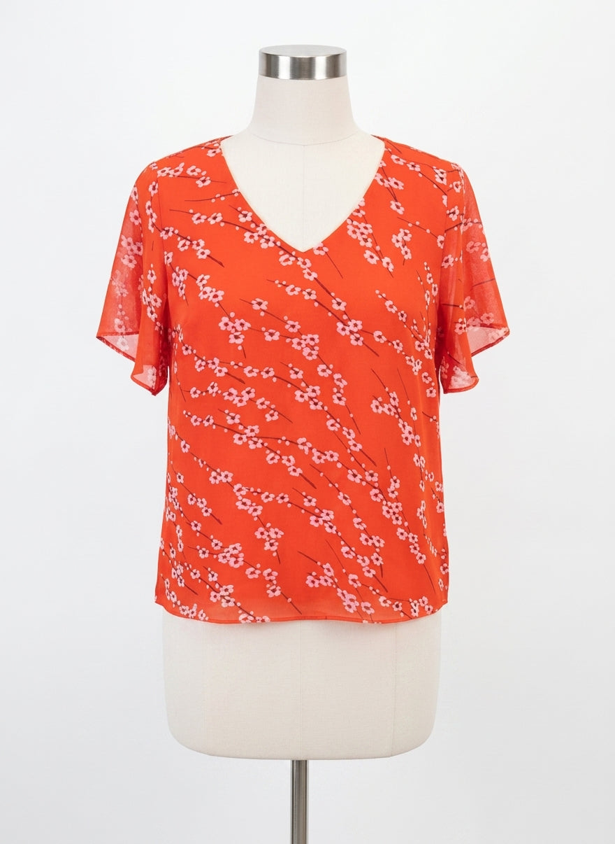 CABI · Cherry Blossom Chiffon Blouse · Medium · CoralPink