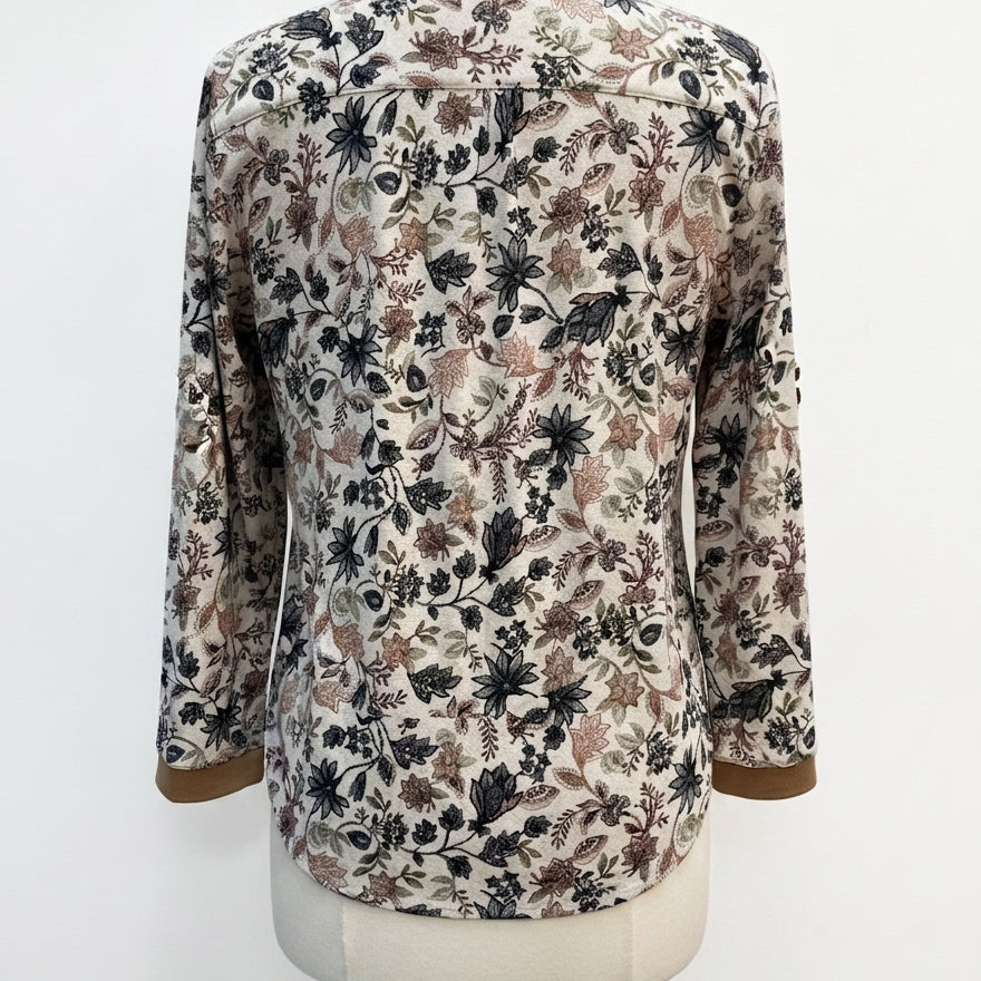 The Clothes Rack · 3/4 Sleeve Fashion Top Floral Print · L/XL · CreamTan