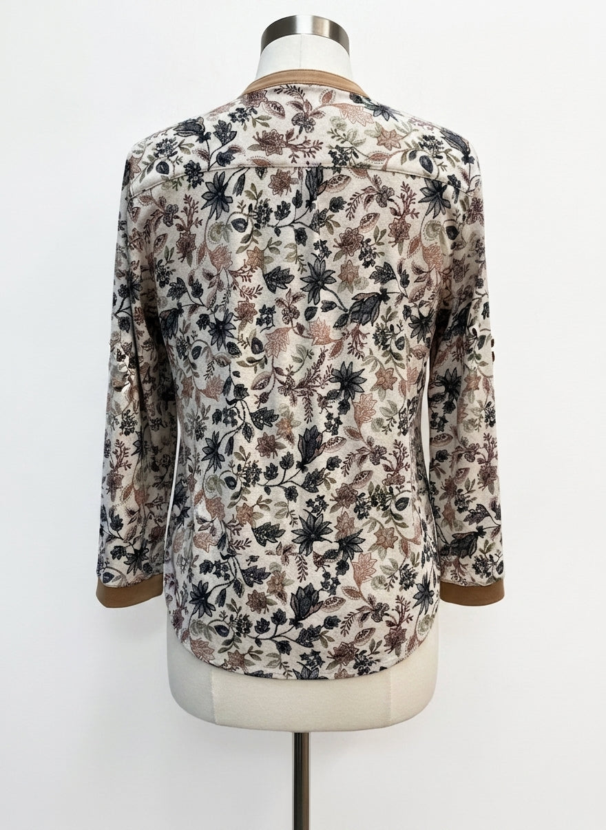 The Clothes Rack · 3/4 Sleeve Fashion Top Floral Print · L/XL · CreamTan