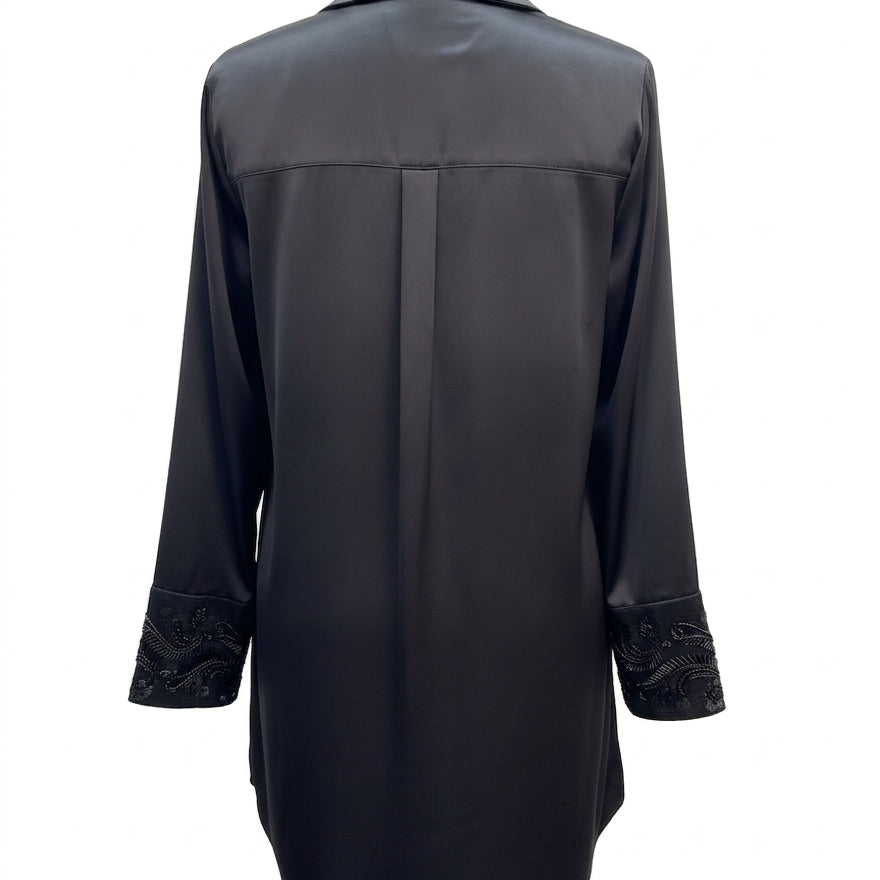 Anne Klein · Beaded Sleeve Detail Long Sleeve Shirt · 2X · Black
