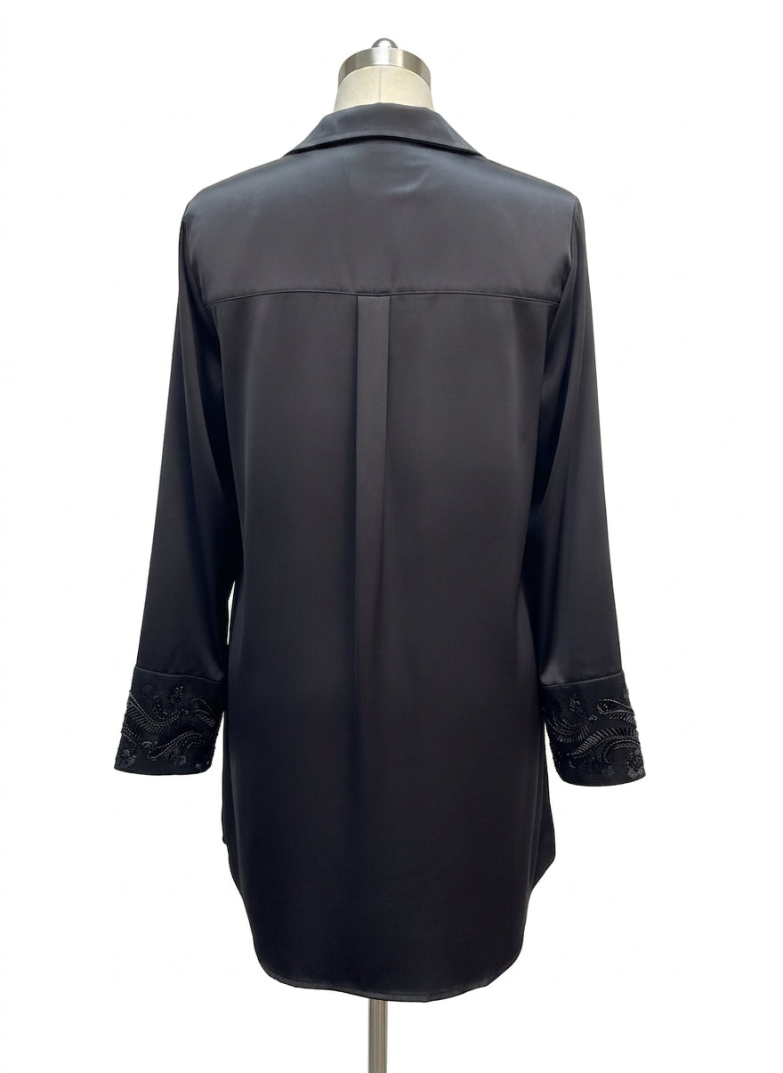 Anne Klein · Beaded Sleeve Detail Long Sleeve Shirt · 2X · Black