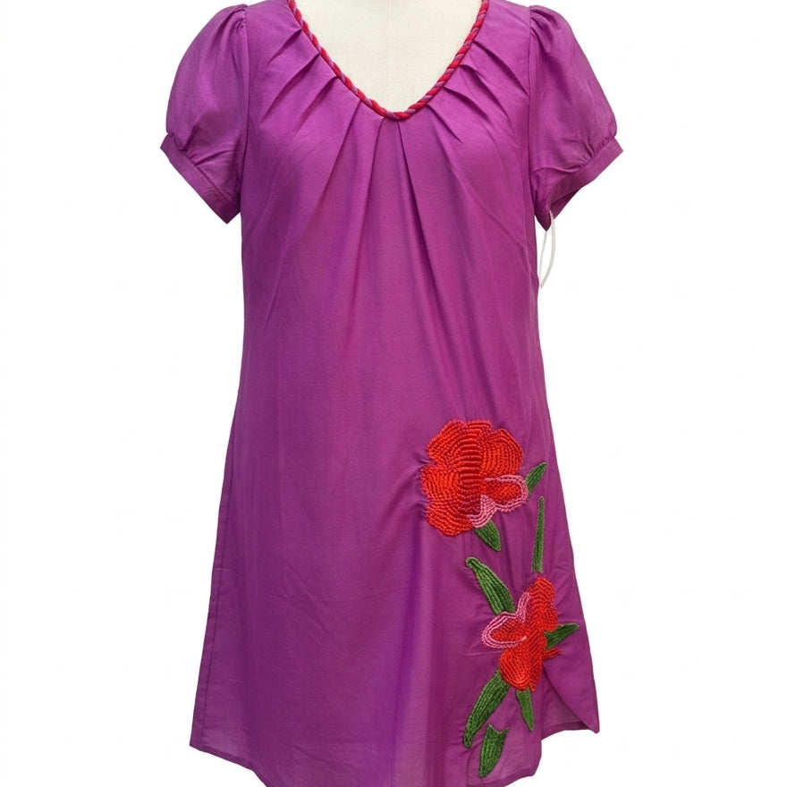 Anthropologie · Floral embroidered dress · Small · PurpRed
