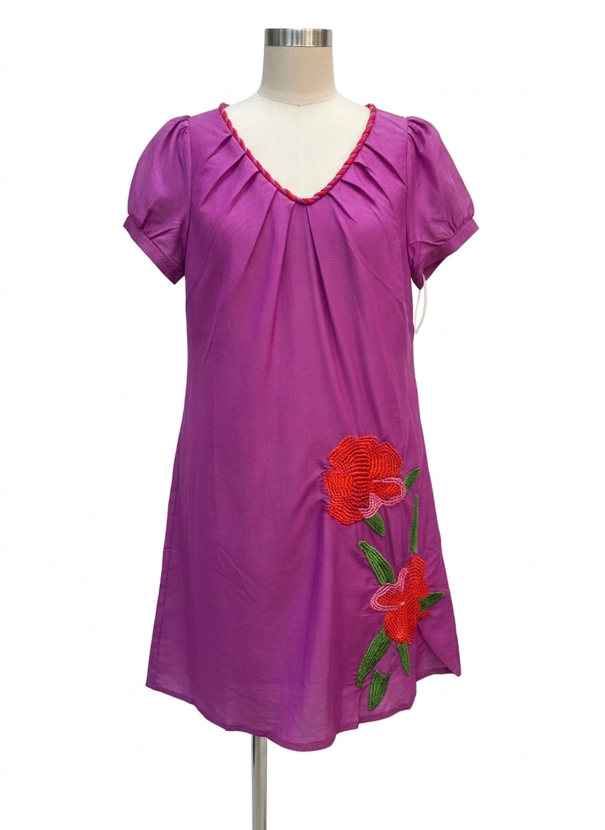 Anthropologie · Floral embroidered dress · Small · PurpRed